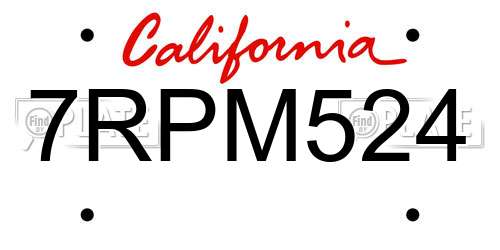 7RPM524 California License Plate