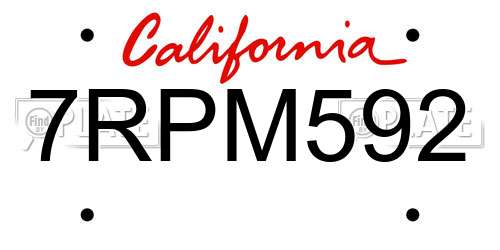 7RPM592 California License Plate