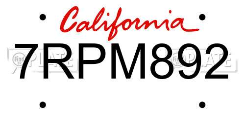 7RPM892 California License Plate