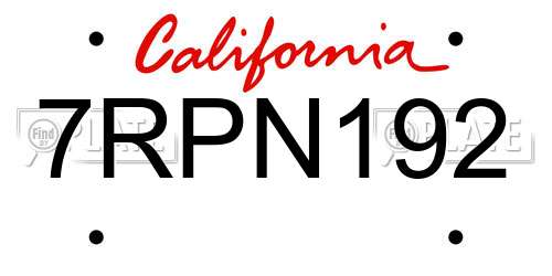 7RPN192 California License Plate