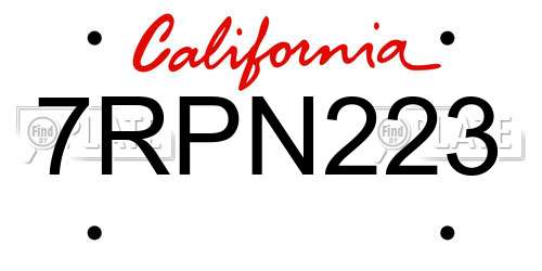 7RPN223 California License Plate