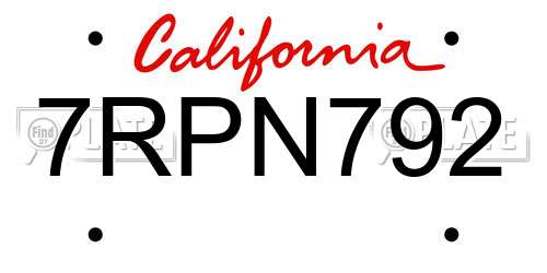 7RPN792 California License Plate