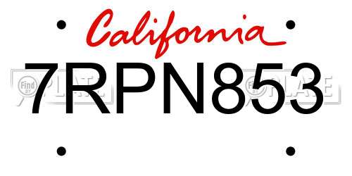 7RPN853 California License Plate