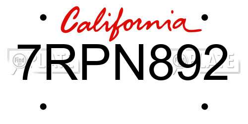 7RPN892 California License Plate