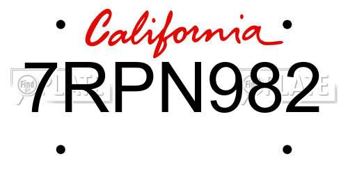 7RPN982 California License Plate