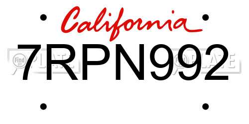 7RPN992 California License Plate