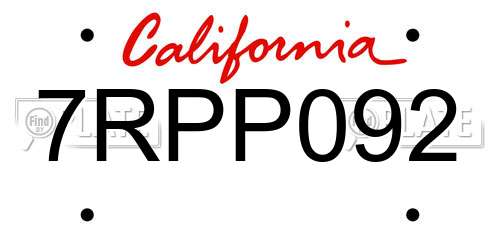 7RPP092 California License Plate