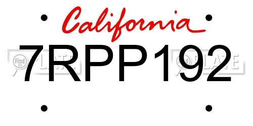 7RPP192 California License Plate