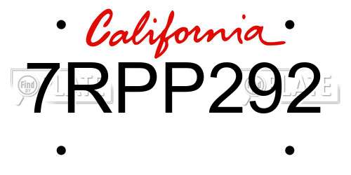 7RPP292 California License Plate