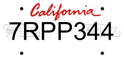 7RPP344 California License Plate