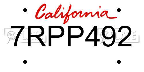 7RPP492 California License Plate