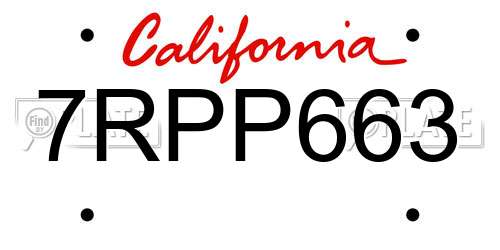 7RPP663 California License Plate