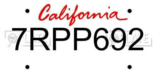 7RPP692 California License Plate