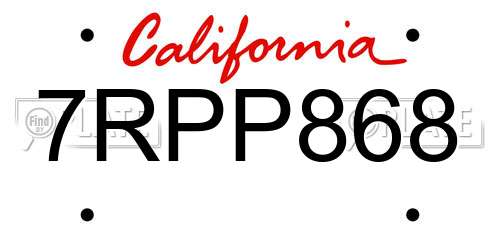 7RPP868 California License Plate