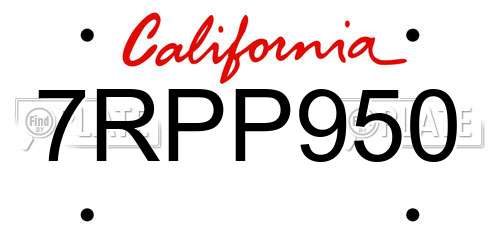 7RPP950 California License Plate