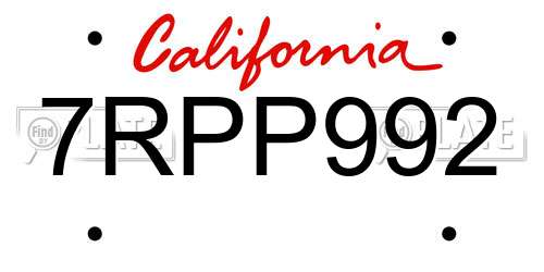 7RPP992 California License Plate