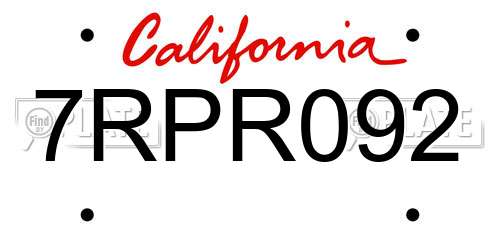 7RPR092 California License Plate