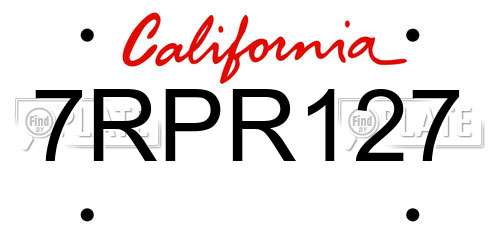 7RPR127 California License Plate