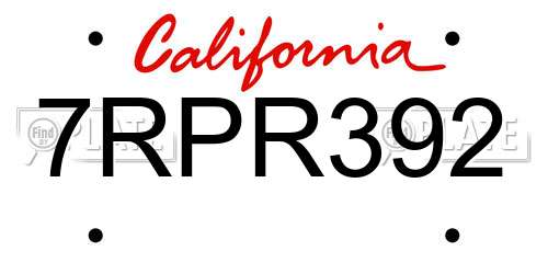 7RPR392 California License Plate