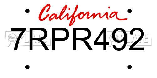 7RPR492 California License Plate