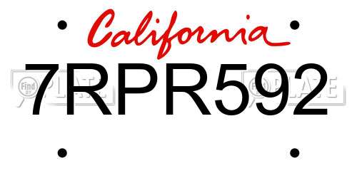 7RPR592 California License Plate