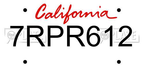 7RPR612 California License Plate