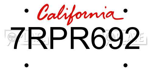 7RPR692 California License Plate