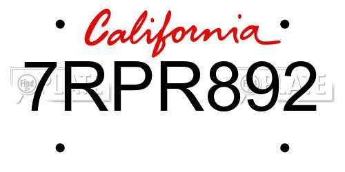 7RPR892 California License Plate