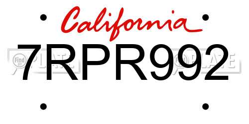 7RPR992 California License Plate