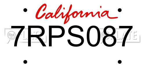 7RPS087 California License Plate