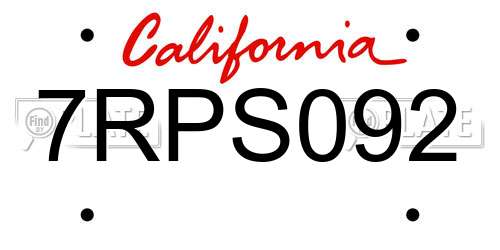 7RPS092 California License Plate