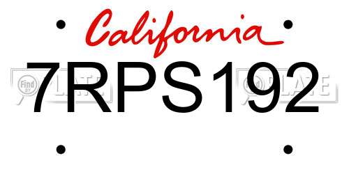 7RPS192 California License Plate
