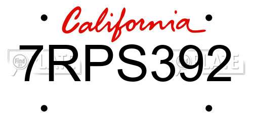 7RPS392 California License Plate
