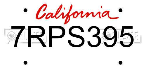 7RPS395 California License Plate