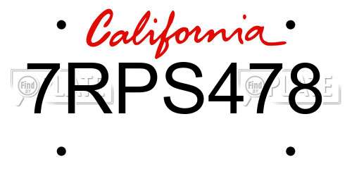 7RPS478 California License Plate