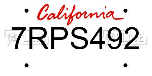 7RPS492 California License Plate