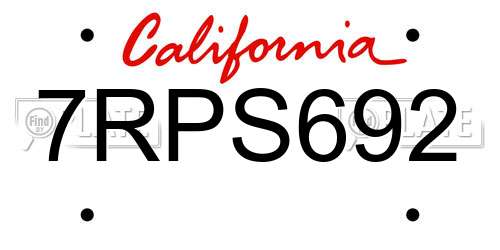 7RPS692 California License Plate