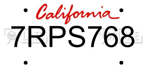 7RPS768 California License Plate
