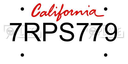 7RPS779 California License Plate