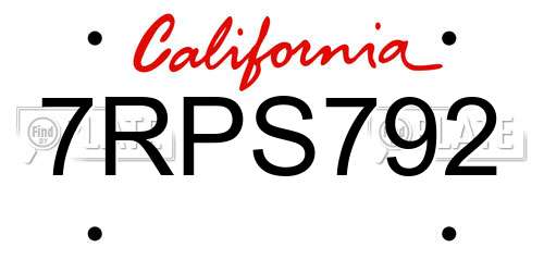 7RPS792 California License Plate