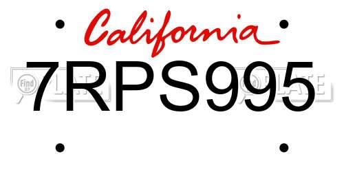7RPS995 California License Plate
