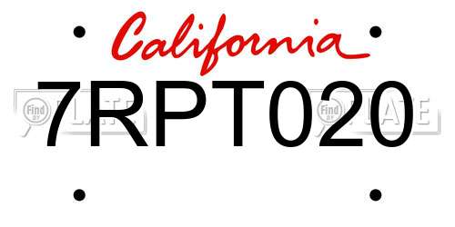 7RPT020 California License Plate