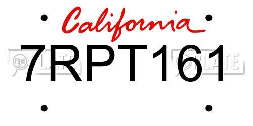 7RPT161 California License Plate