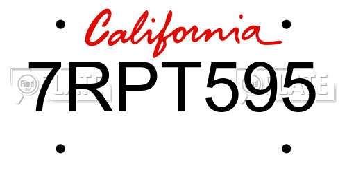 7RPT595 California License Plate
