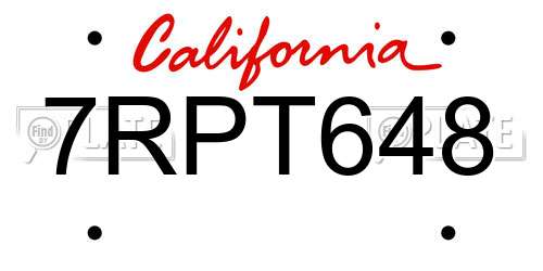 7RPT648 California License Plate