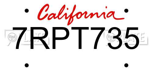 7RPT735 California License Plate