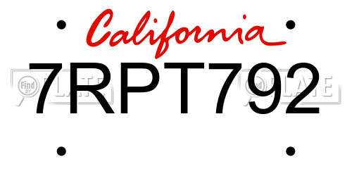 7RPT792 California License Plate