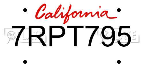 7RPT795 California License Plate