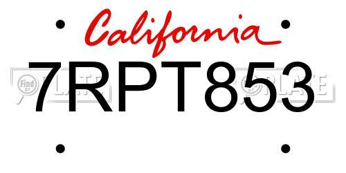 7RPT853 California License Plate