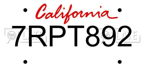 7RPT892 California License Plate